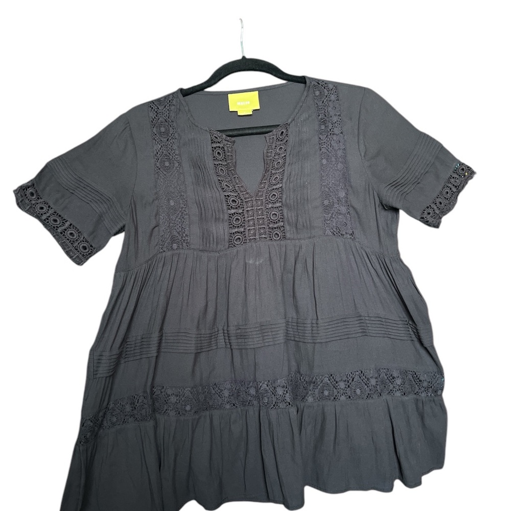 Maeve Women's Black Babydoll Blouse Lace Trim Anthropologie Practical Magic
